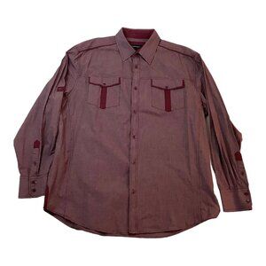 Knockout Jeans Mens Western Long Sleeve Shirt Maroon Pearl Snap Big & Tall 2X